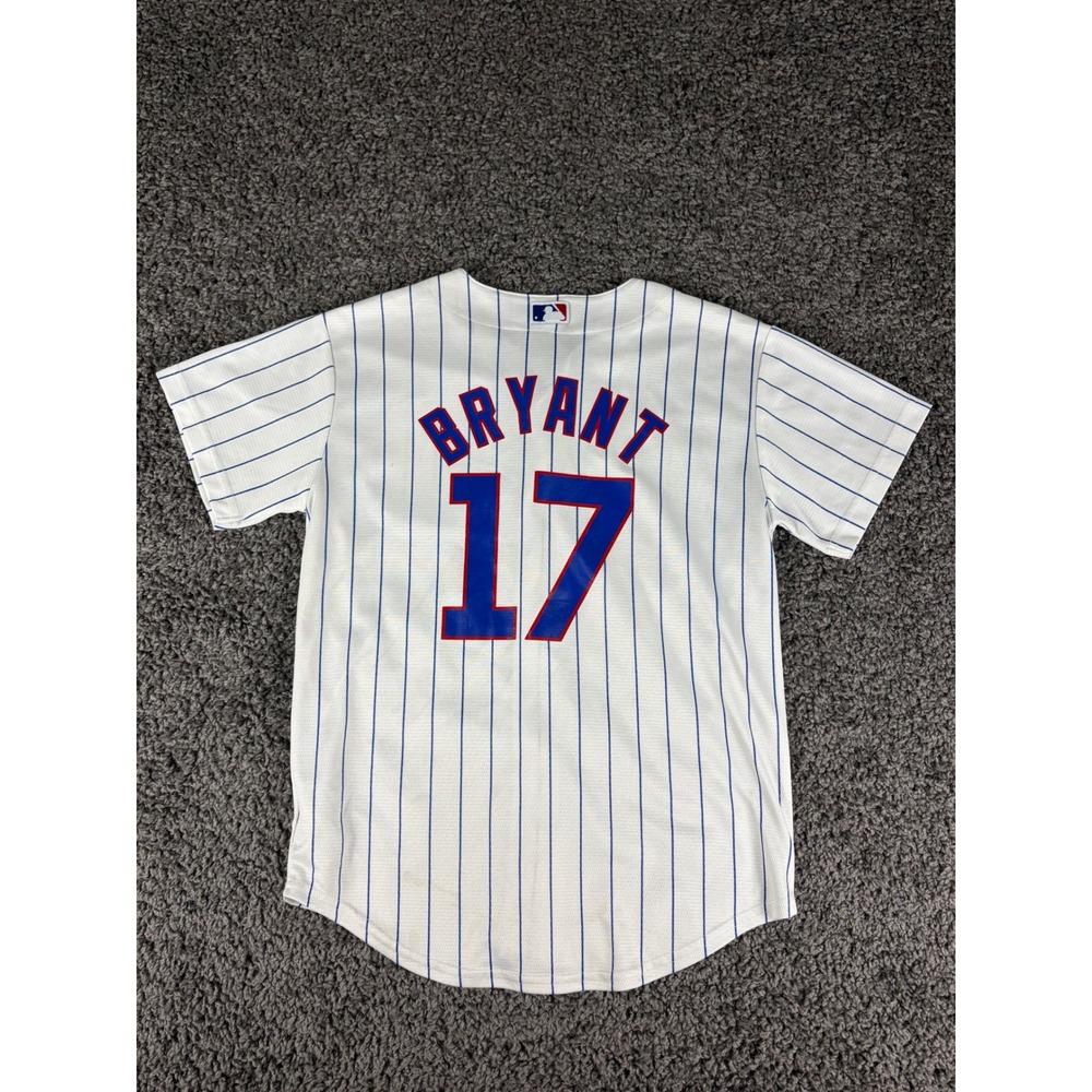 Majestic Chicago Cubs Kris Bryant 17 Youth Jersey White Pinstripe Medium 10/12